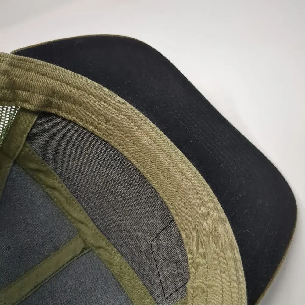 Grain & Garden Trucker Hat Green Camo 7 Panel One Size Leather Patch Snapback